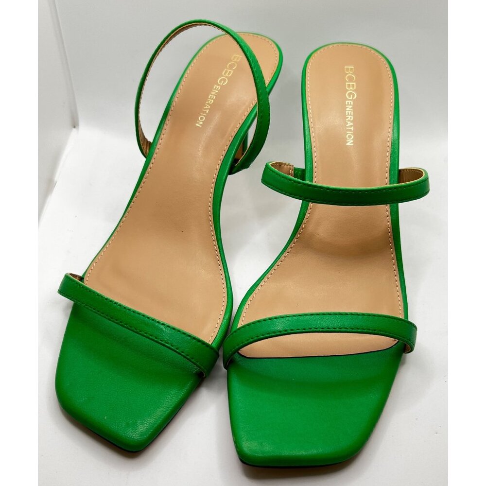 BCBGeneration Emerald Green Leather Strappy Heeled Sandals Size 10M With Box